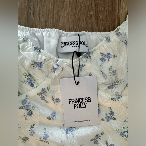NWT New Princess Polly Tullock Mini Sheer Dress Blue White Floral Women Size 4 - Picture 7 of 14